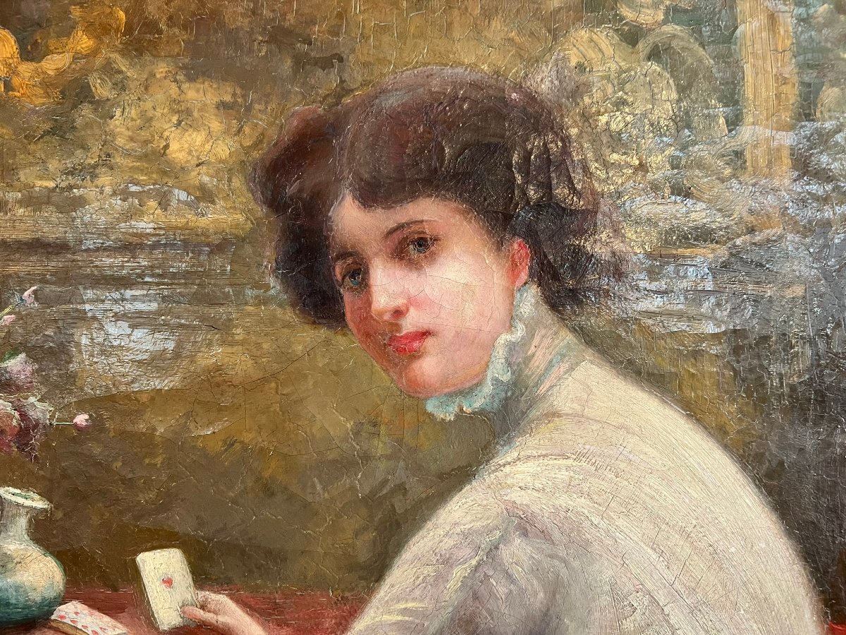 La tireuse de cartes, huile sur toile signée Paul Duthoit, XIX-photo-1