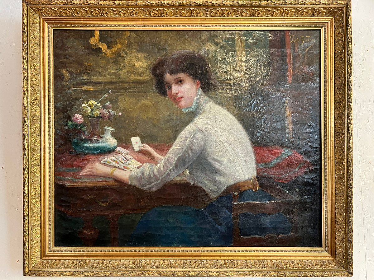 La tireuse de cartes, huile sur toile signée Paul Duthoit, XIX