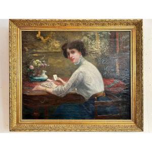 La tireuse de cartes, huile sur toile signée Paul Duthoit, XIX
