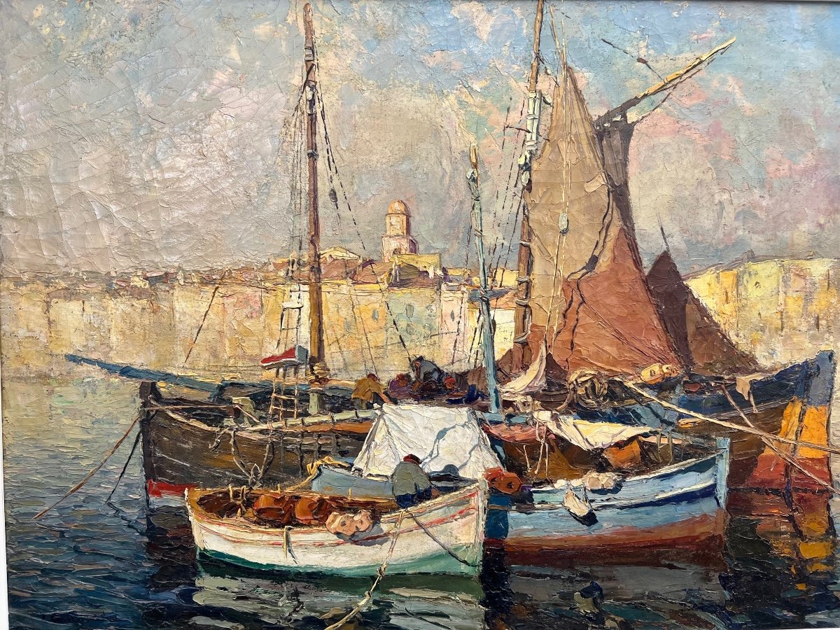 The Tartanes At The Port Of Saint-tropez By Louis Bonamici-photo-2