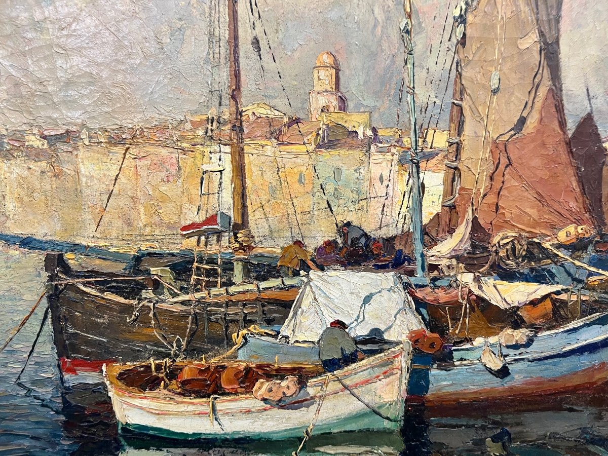 The Tartanes At The Port Of Saint-tropez By Louis Bonamici-photo-3