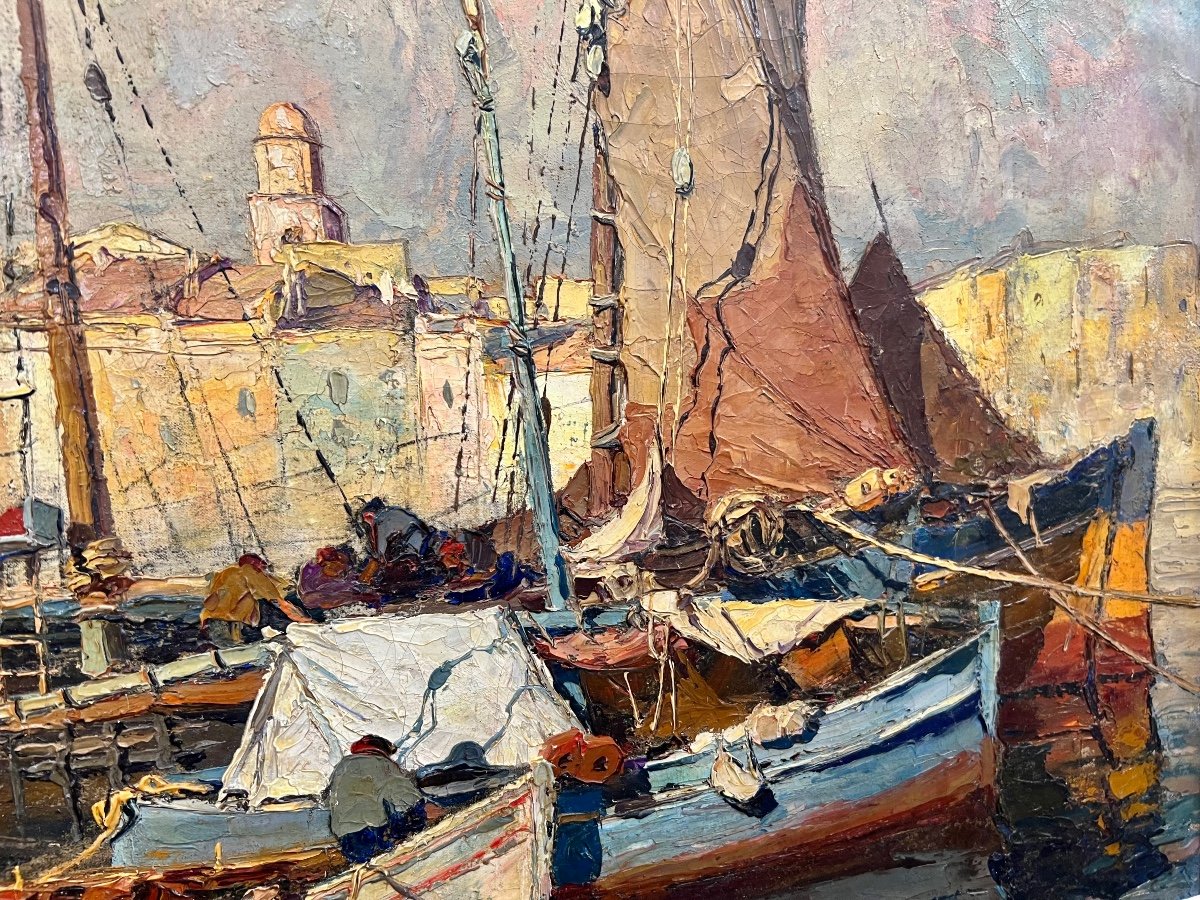 The Tartanes At The Port Of Saint-tropez By Louis Bonamici-photo-4