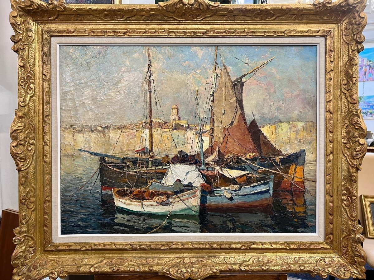 The Tartanes At The Port Of Saint-tropez By Louis Bonamici