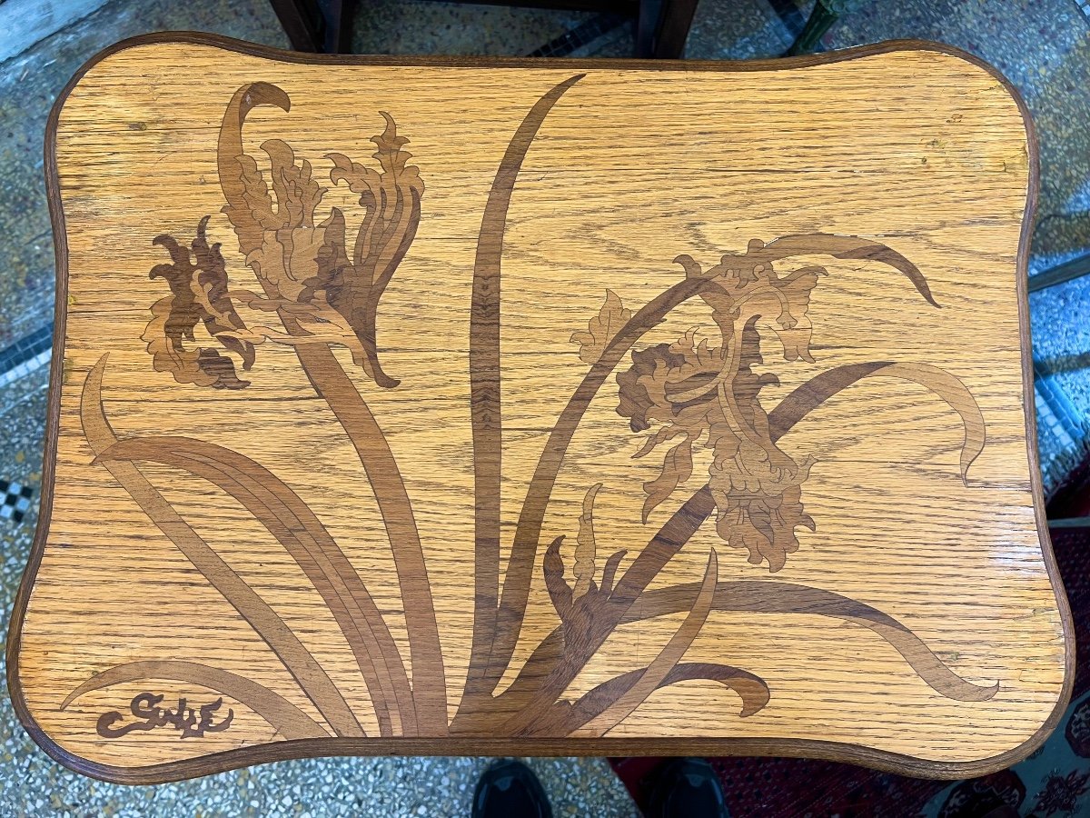 émile Gallé: Pedestal Table With Two Inlaid Trays-photo-2
