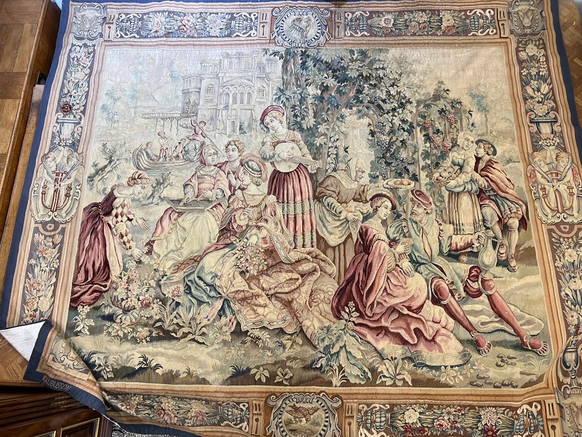 Large Aubusson Tapestry, Renaissance Scene