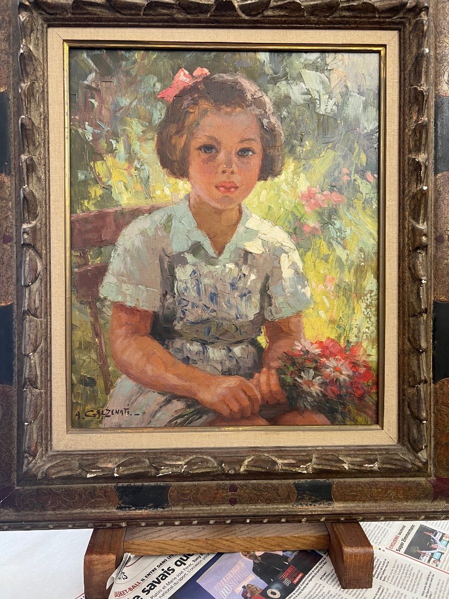 Portrait Of A Girl In The Garden: Impressionist Painting By Galzenati-photo-2