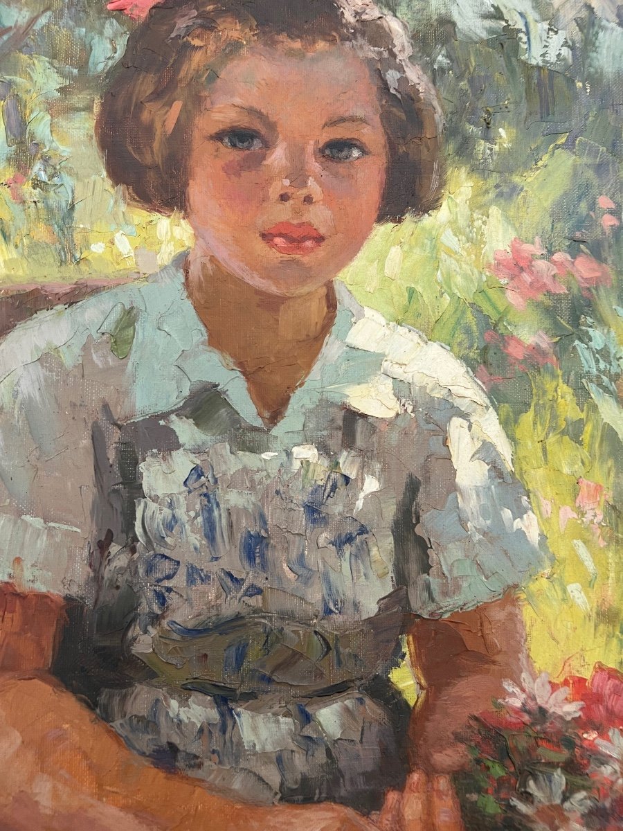 Portrait Of A Girl In The Garden: Impressionist Painting By Galzenati-photo-2