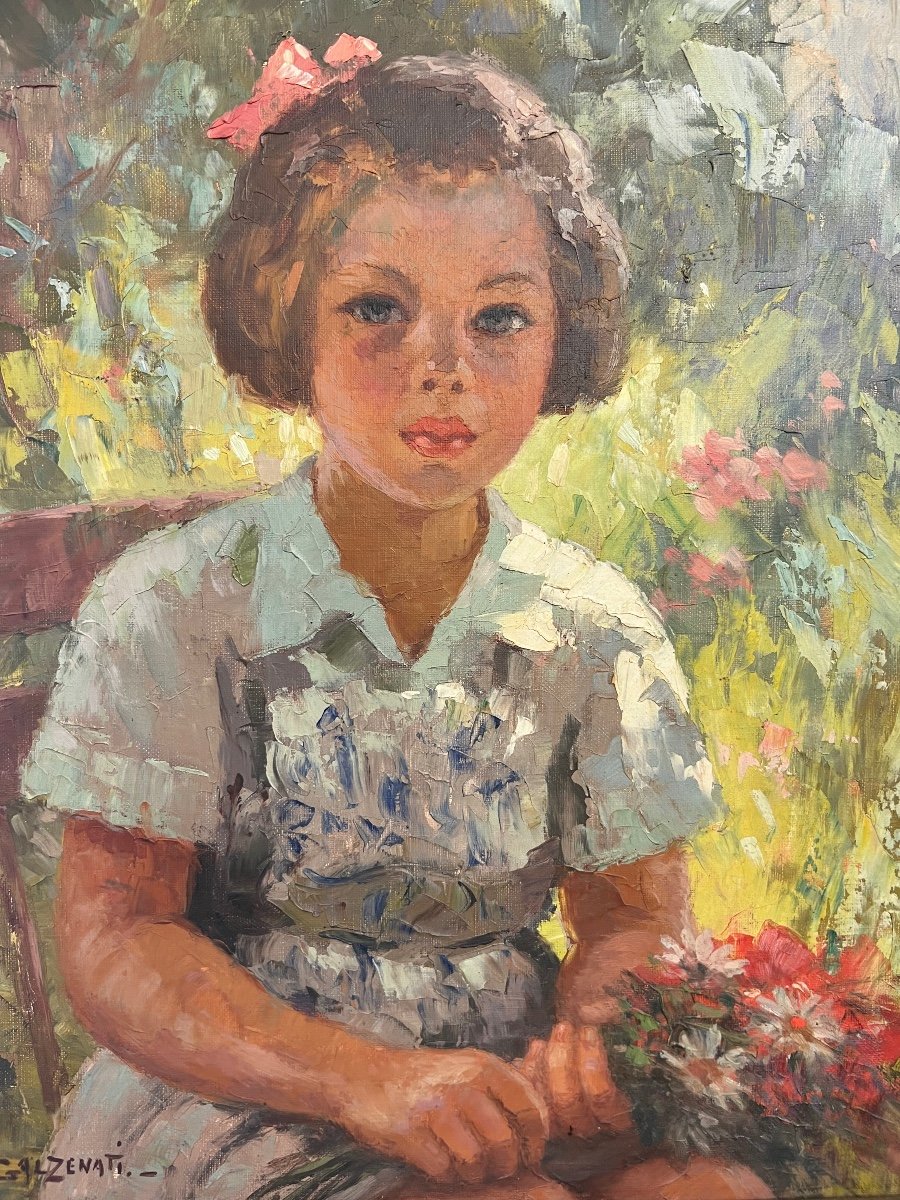 Portrait Of A Girl In The Garden: Impressionist Painting By Galzenati
