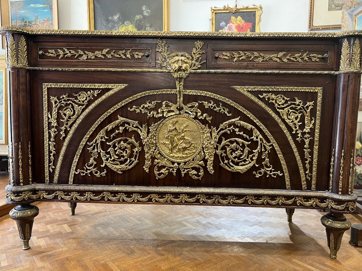 Large Louis XVI Style Mahogany Dresser According To The Benneman And Stockel Model.
