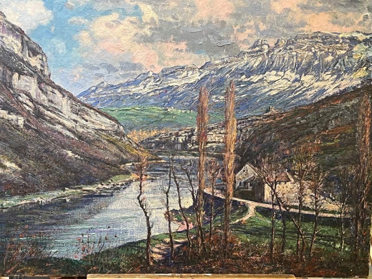 Le Rhône, En Savoie, Huile Sur Toile De Louis Claude Paviot. Peintre De La Région Lyonnaise.