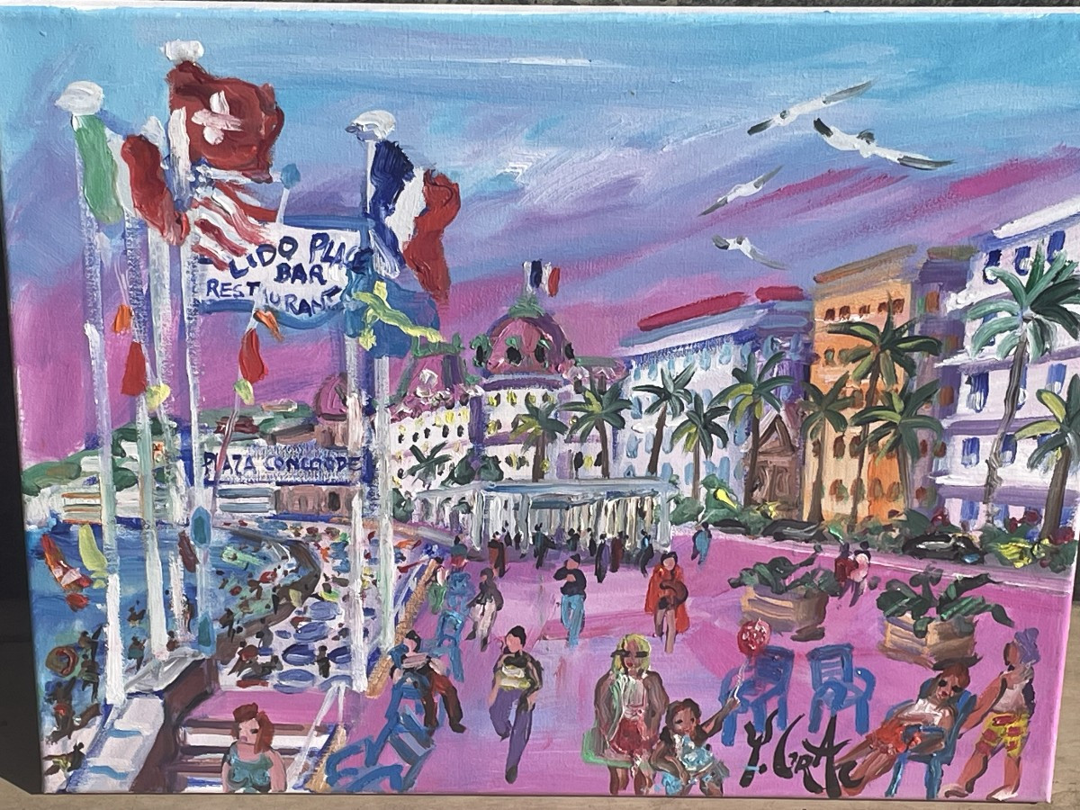 Painting By Yvon Grac "the Lido Beach And Its Promenade In Nice"