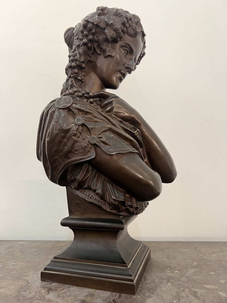Buste de Bacchus couronné de pampres par Jean-Baptiste  Clésinger , fonderie Barbedienne-photo-4