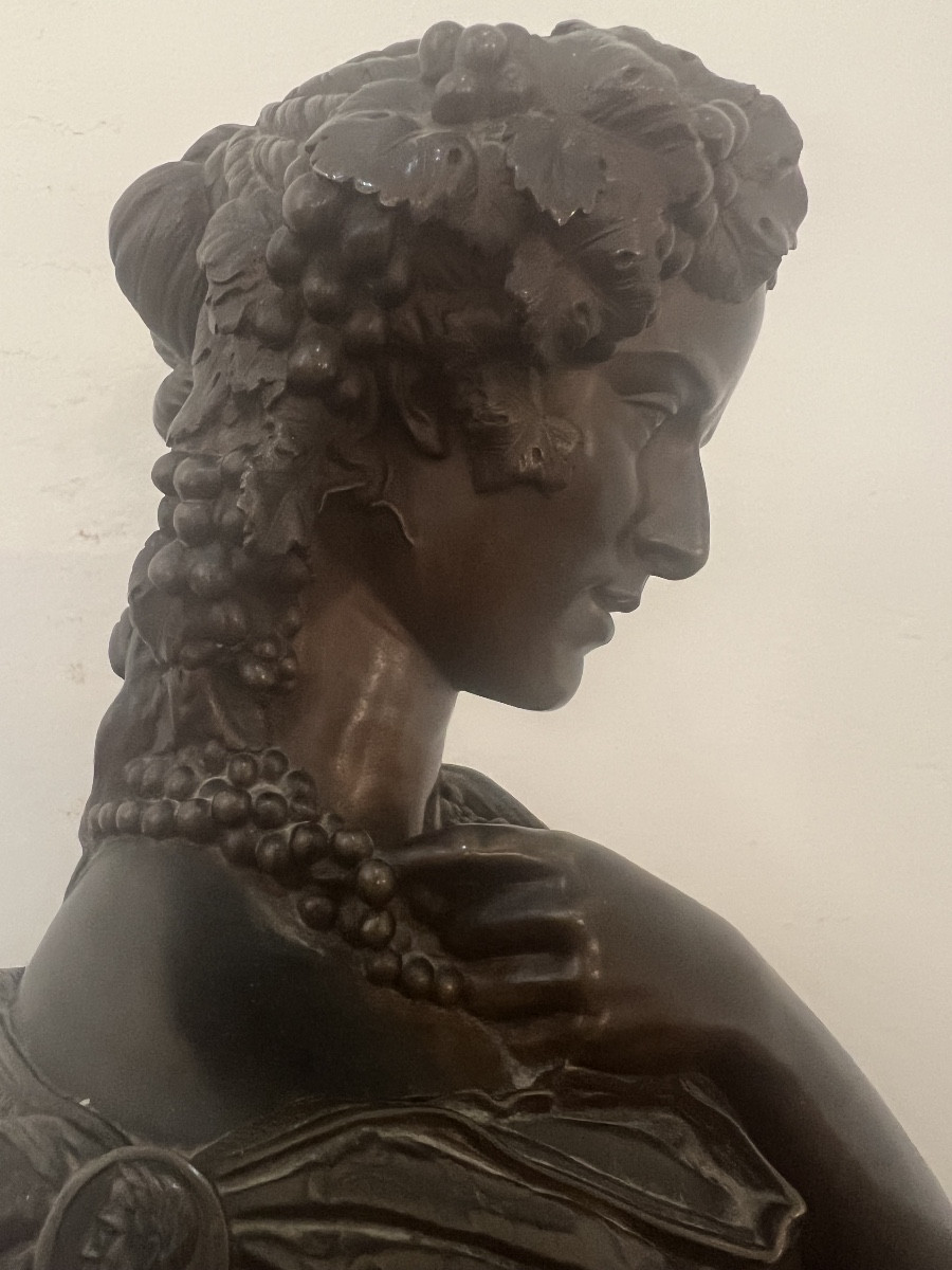 Buste de Bacchus couronné de pampres par Jean-Baptiste  Clésinger , fonderie Barbedienne-photo-1