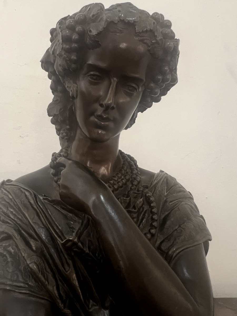 Buste de Bacchus couronné de pampres par Jean-Baptiste  Clésinger , fonderie Barbedienne-photo-2