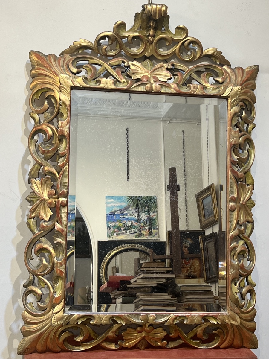 Large Mirror, Baroque Style, Gilded Wood