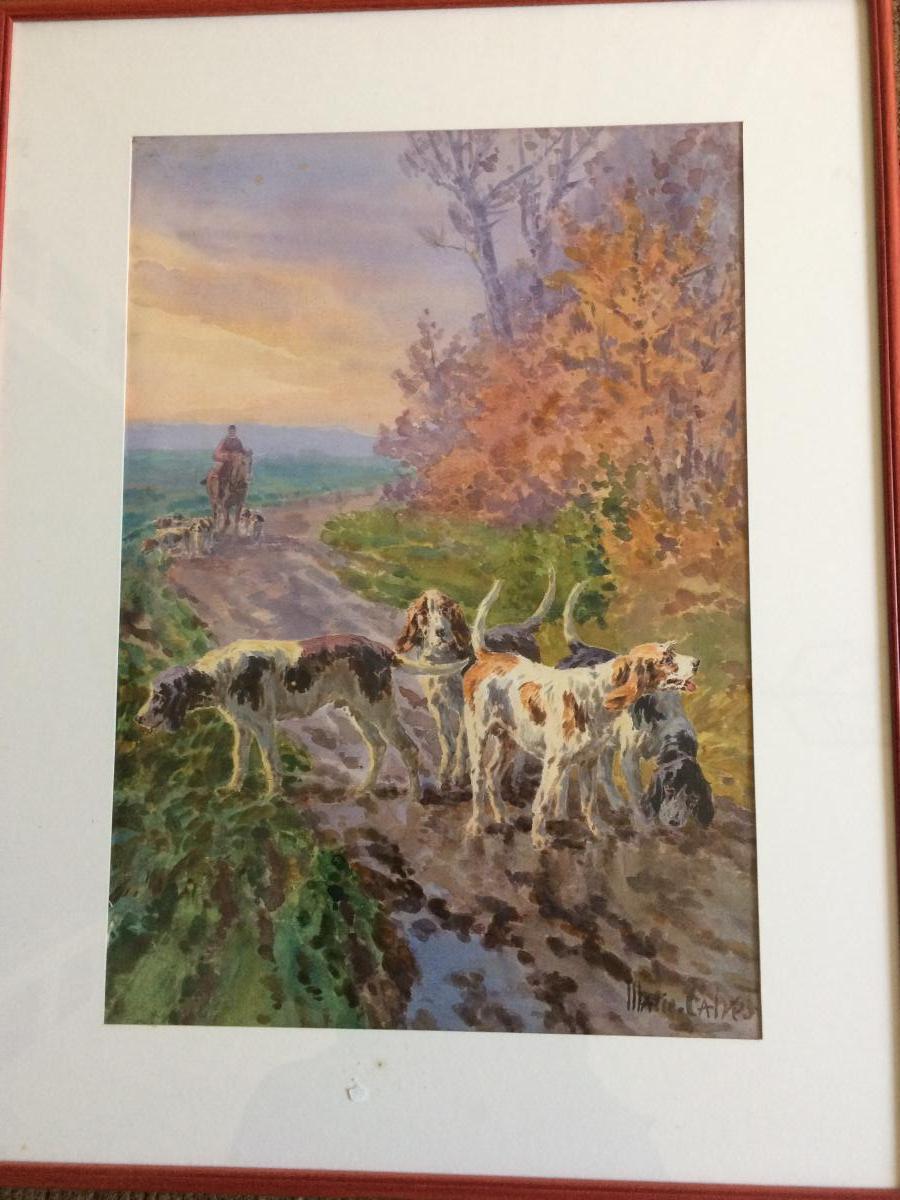 Marie Calvès « chiens De Chasse « ,aquarelle -photo-2