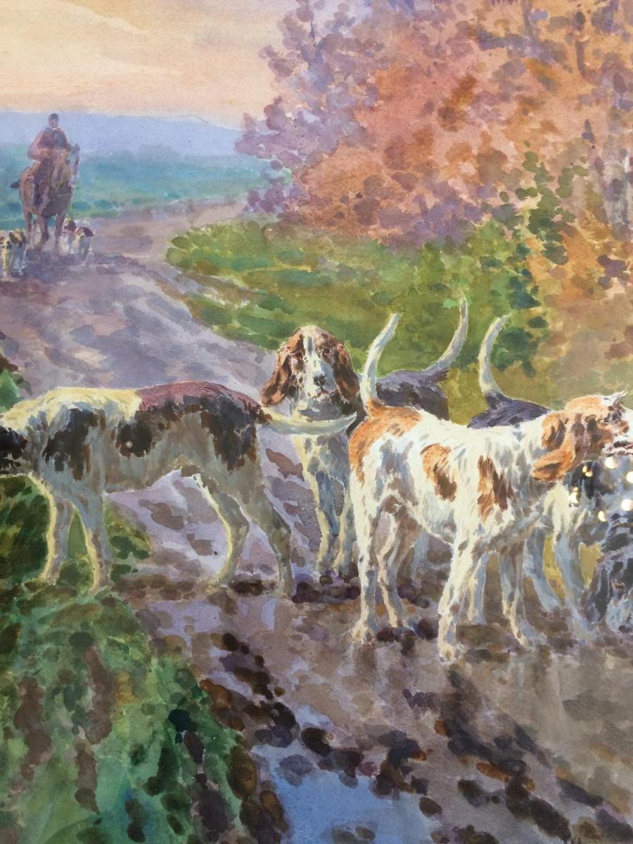 Marie Calvès « chiens De Chasse « ,aquarelle -photo-3