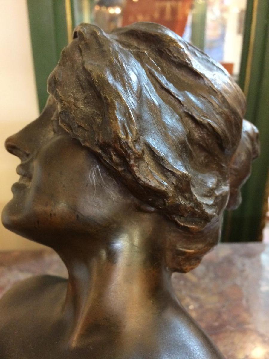 Buste Féminin En Bronze  De Giuseppe Renda(1859-1939)-photo-4