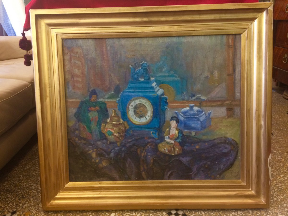 Jean Puy , Nature Morte à La Pendule,huile Sur Toile 55 X 65 Cm-photo-3