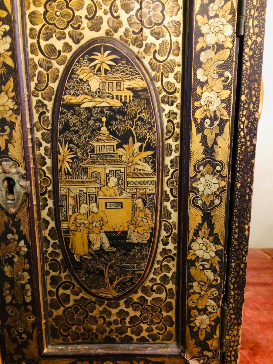 Petit Cabinet Chinois 19 ème En Laque -photo-4