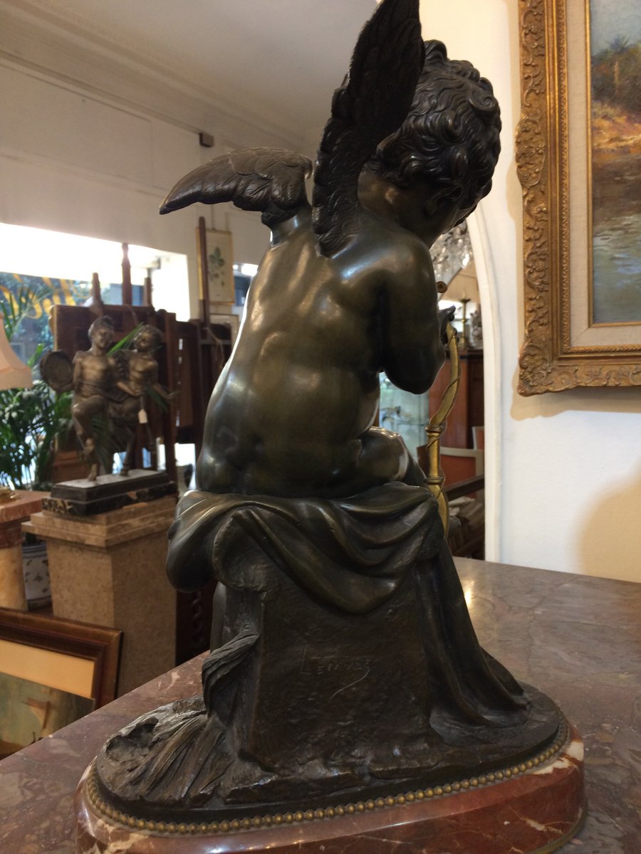 Love Putting A String To Its Bow: Bronze By Charles Gabriel Lemire, French Sculptor-photo-2