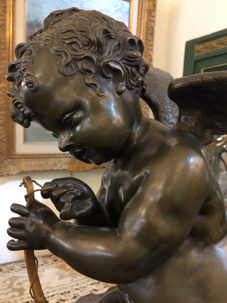 Love Putting A String To Its Bow: Bronze By Charles Gabriel Lemire, French Sculptor