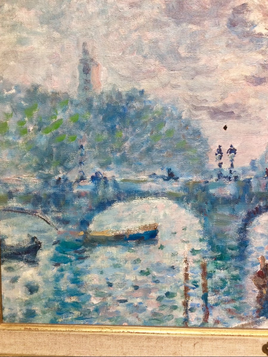 Paris, The Seine And Notre Dame: Merio Ameglio, Impressionist Oil On Canvas-photo-4
