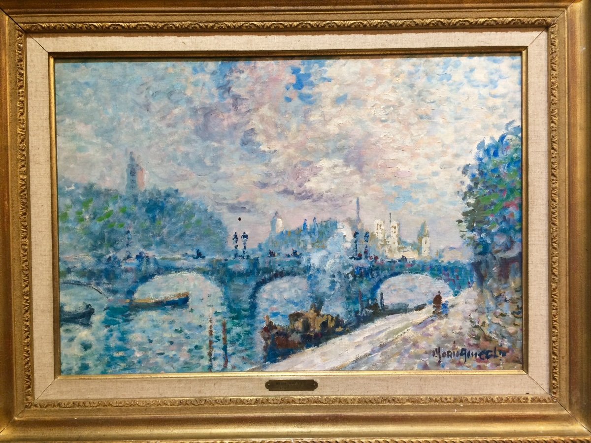 Paris, The Seine And Notre Dame: Merio Ameglio, Impressionist Oil On Canvas