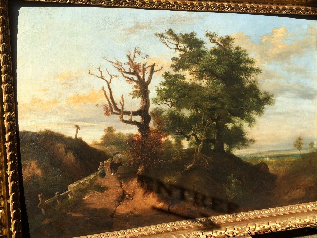  Grand Paysage Romantique, Huile Sur Toile Monogrammée Et Datée 1837-photo-3