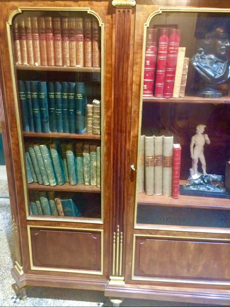 Large And Beautiful Napoleon III Library In Mahogany And Gilt Bronzes, Opening With 3 Doors-photo-2