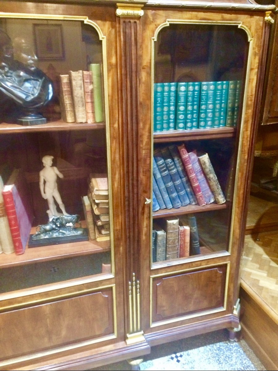 Large And Beautiful Napoleon III Library In Mahogany And Gilt Bronzes, Opening With 3 Doors-photo-3