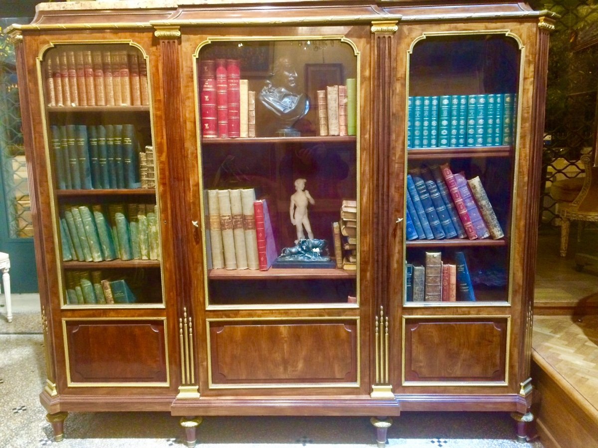 Large And Beautiful Napoleon III Library In Mahogany And Gilt Bronzes, Opening With 3 Doors
