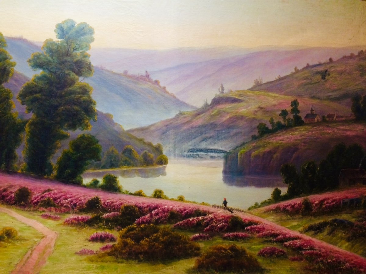 Large Landscape Of Heather In The Creuse, By Gaston Anglade.-photo-3