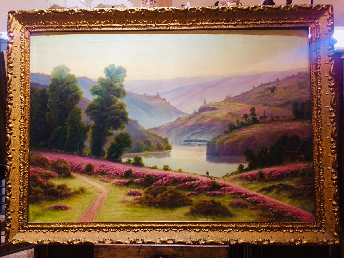 Large Landscape Of Heather In The Creuse, By Gaston Anglade.