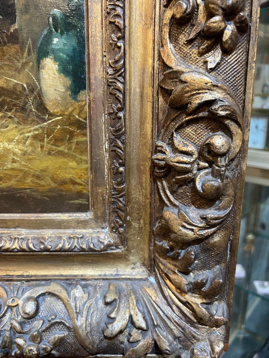 G.angelvy : Le Poulailler, Huile Sur Toile 19 ème -photo-2