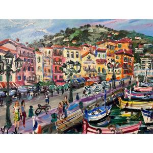 Yvon Grac: Flânerie Sur Le Quai De Villefranche Sur Mer 