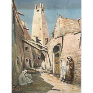 Orientalist Painting  :arab Alley In North Africa