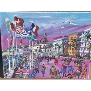 Painting By Yvon Grac "the Lido Beach And Its Promenade In Nice"