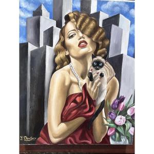 Youri Denisov: femme élégante au chat siamois