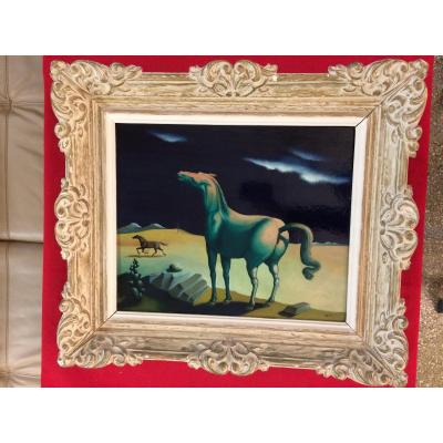 Georges Spiro. »surrealist Horse« Oil On Isorel