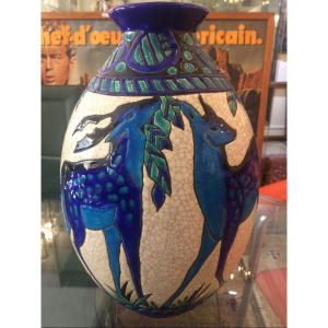 Ovoid Earthenware Vase By Charles Catteau, Boch Keramis, Belgium  Factory