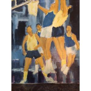 Maurice Bilbeaud: The Basketball Players, Table 73 By 60 Cm