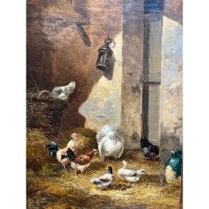G.angelvy: The Chicken Coop, Oil On Canvas 19th