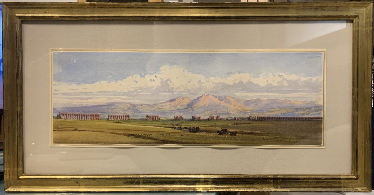 Gabriele Carell Pair Of Watercolors: The Roman Countryside-photo-2