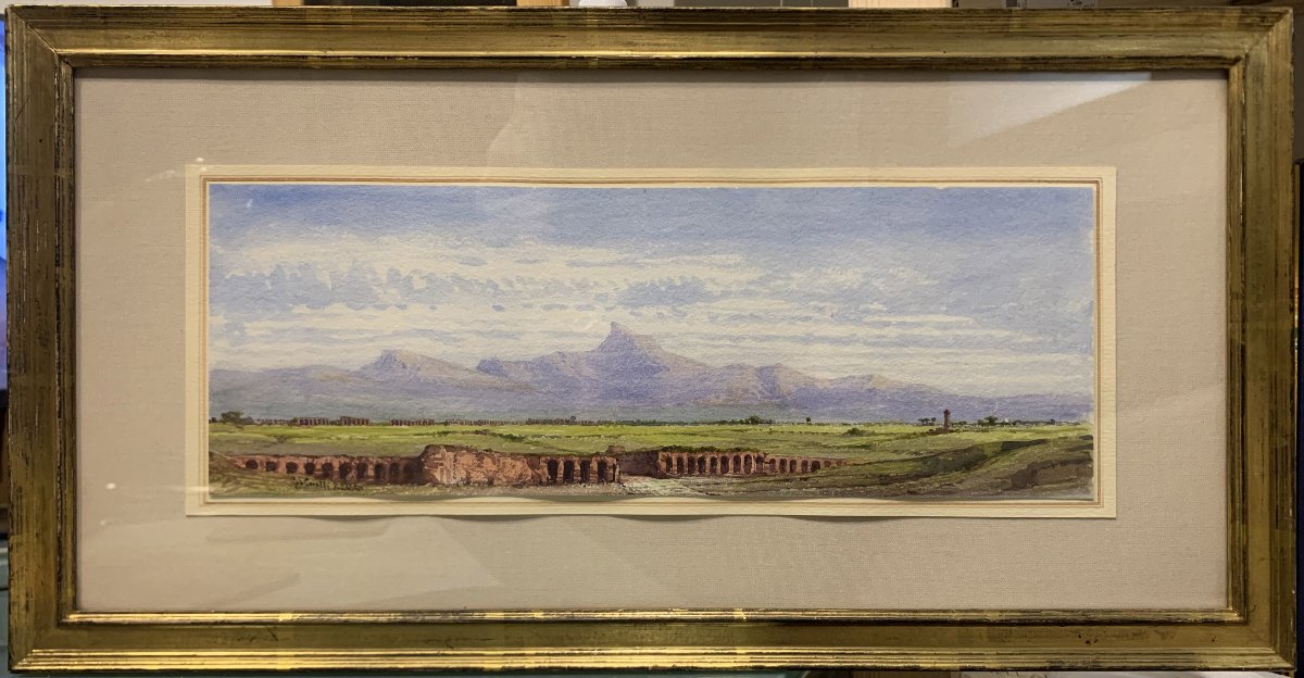 Gabriele Carell Pair Of Watercolors: The Roman Countryside-photo-3