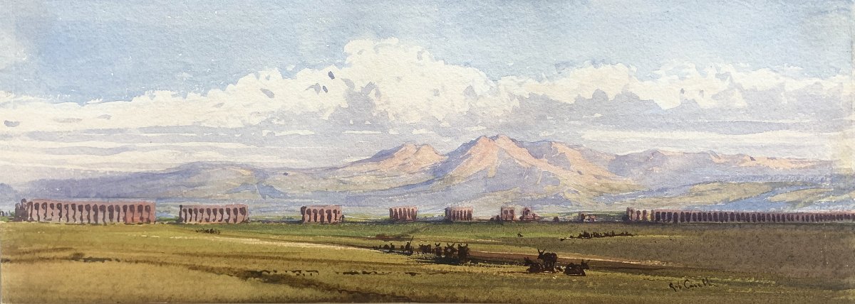 Gabriele Carell Pair Of Watercolors: The Roman Countryside-photo-4