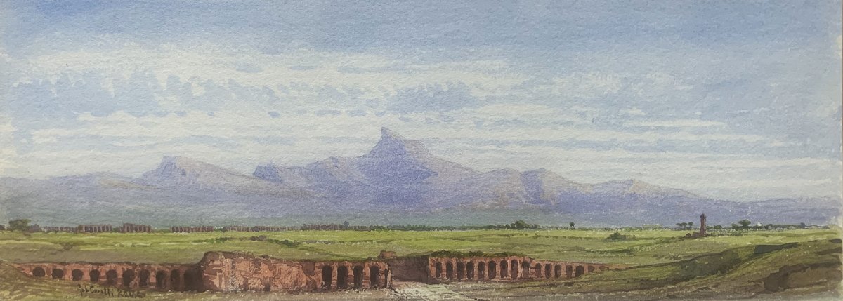 Gabriele Carell Pair Of Watercolors: The Roman Countryside-photo-1