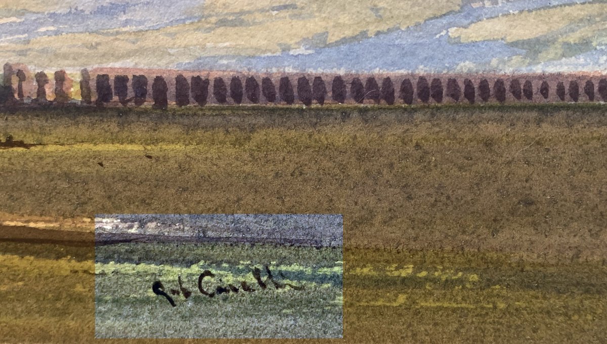 Gabriele Carell Pair Of Watercolors: The Roman Countryside-photo-2