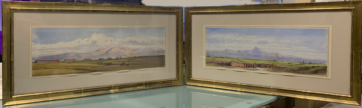 Gabriele Carell Pair Of Watercolors: The Roman Countryside