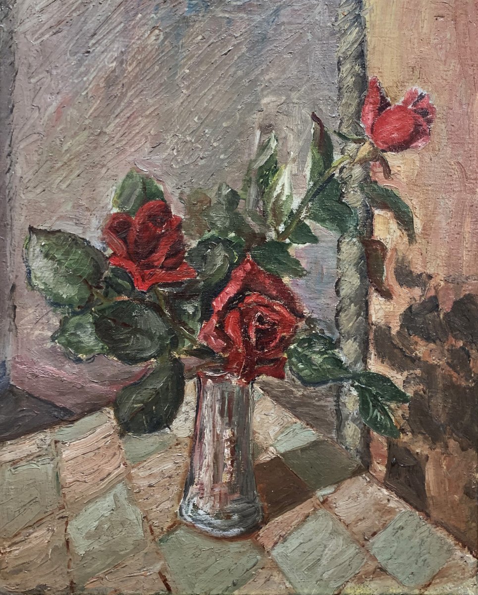 Oscar  Saccorotti - Still Life, Vase With Red Roses-photo-2